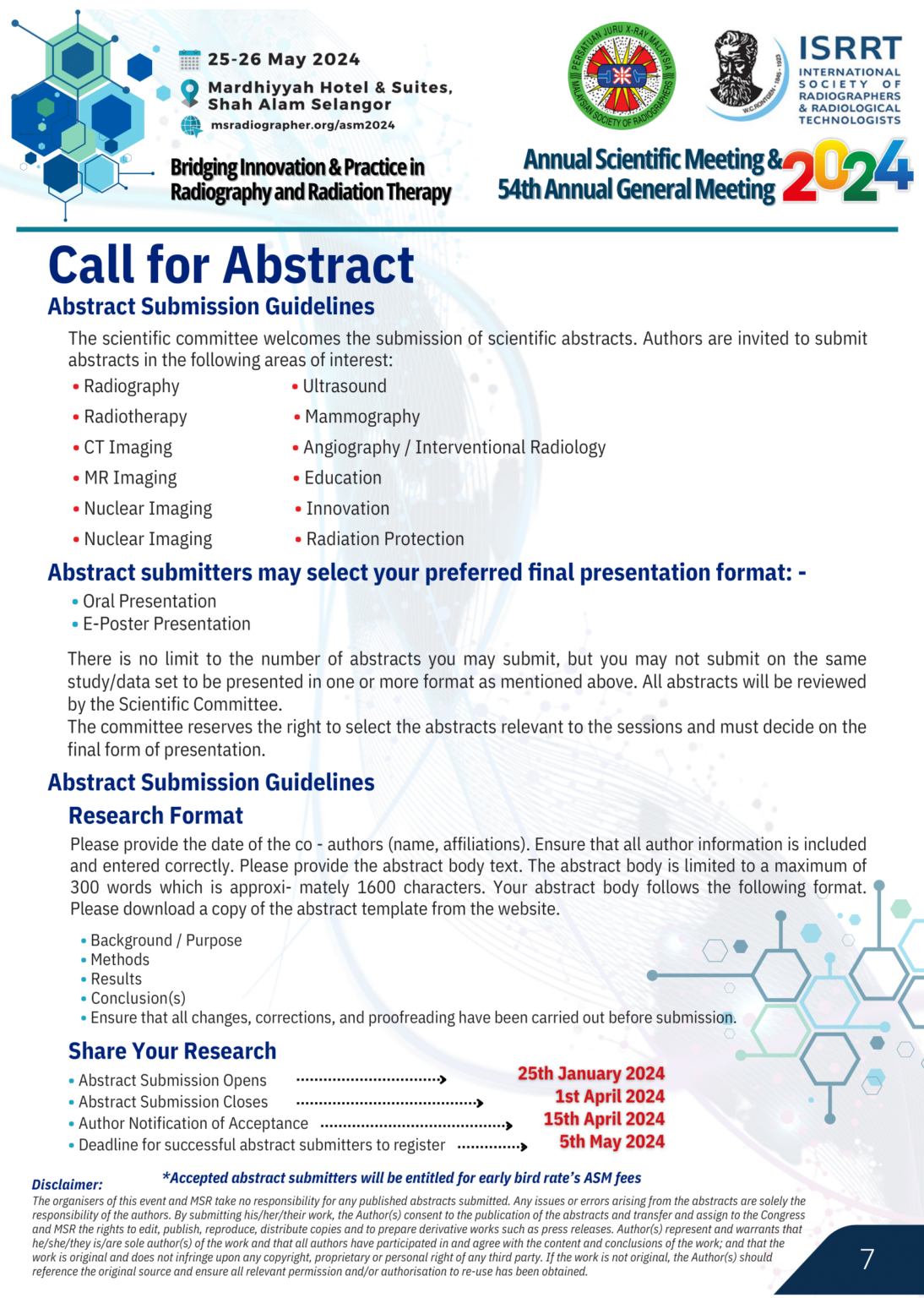 CALL FOR ABSTRACT SUBMISSION....!!! Malaysian Society of Radiographers